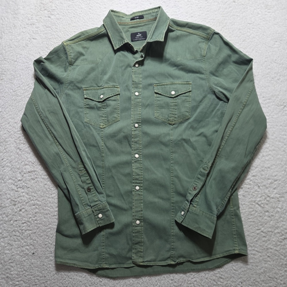 Mavi Denim Western Pearl Snap Womens Size Medium Green Long Sleeve
